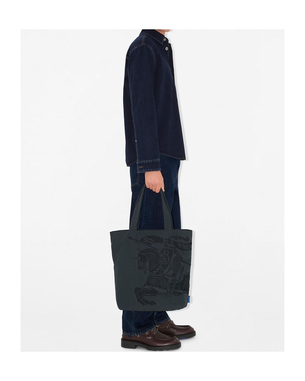 Burberry Blue Logo Embroidered Buttoned Denim Shirt for men