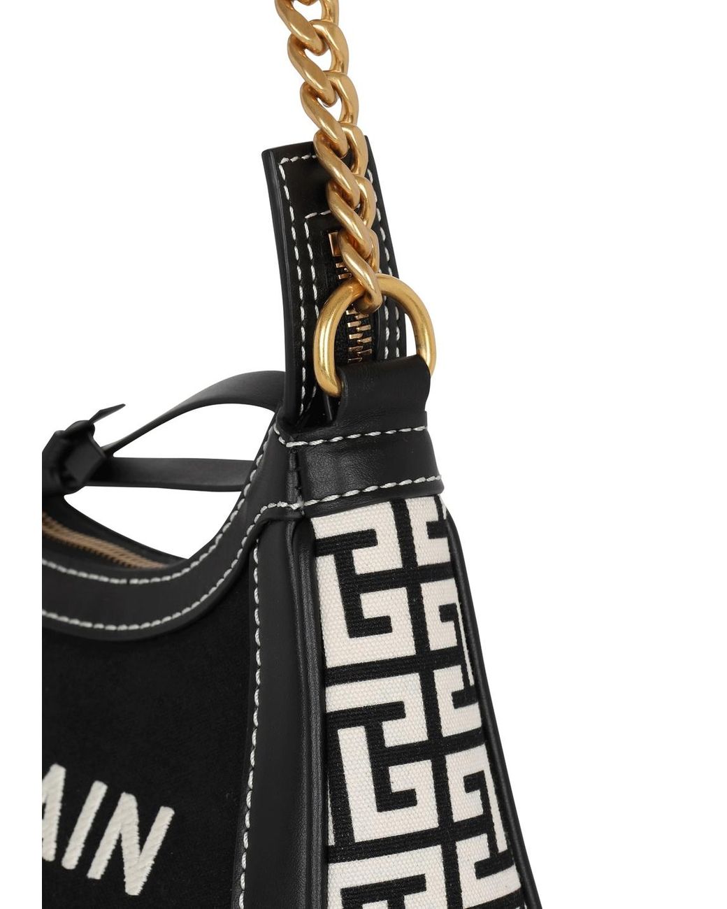 Balmain Black B-Army Monogrammed Canvas And Smooth Leather Handbag