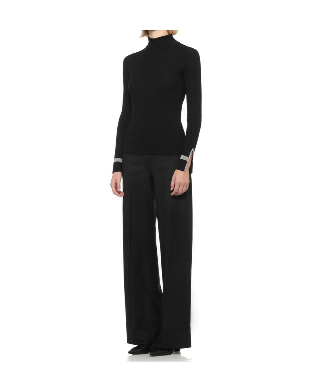 D.exterior Black Embellished Cuff Knitted Sweater