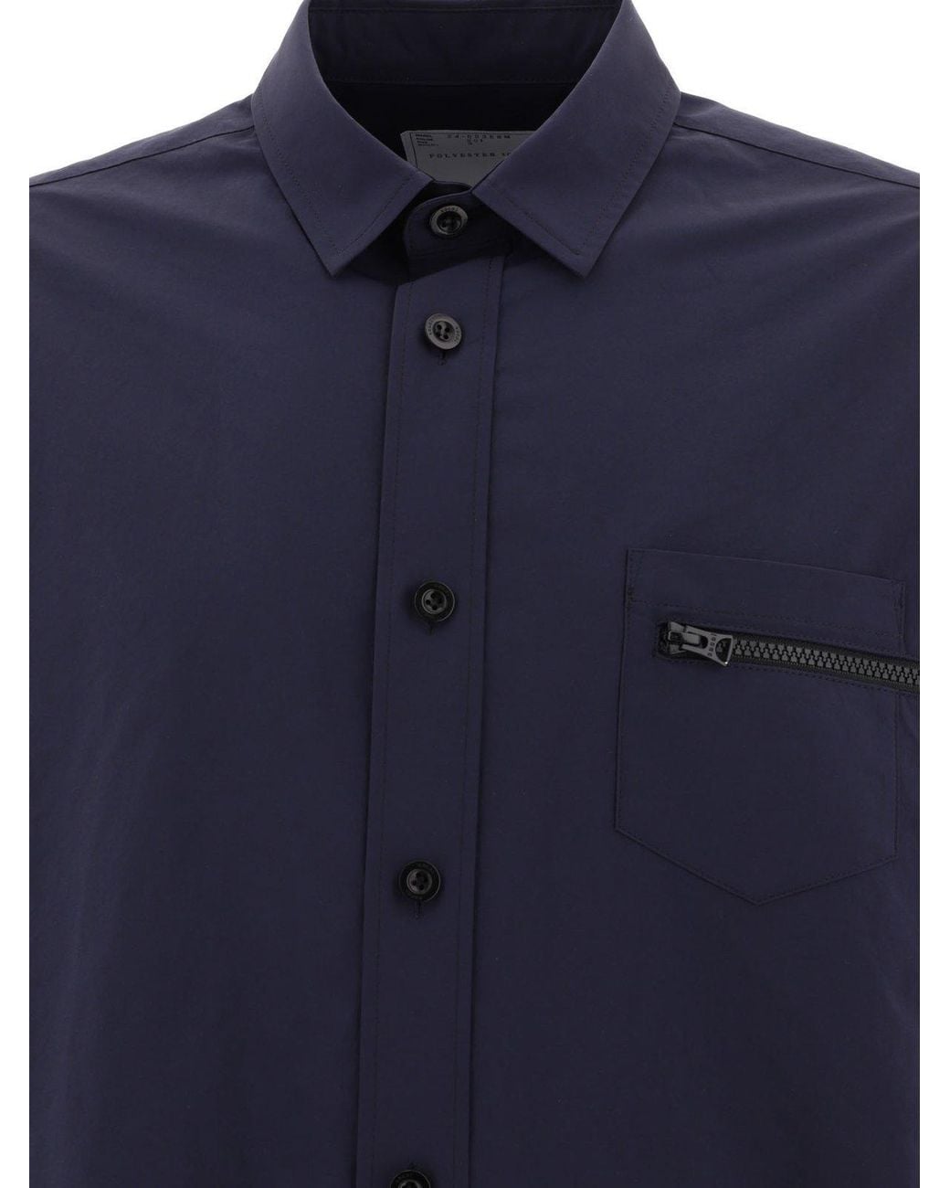 Sacai Blue Zip-Pocket Detailed Short Sleeved Buttoned Shirt for men