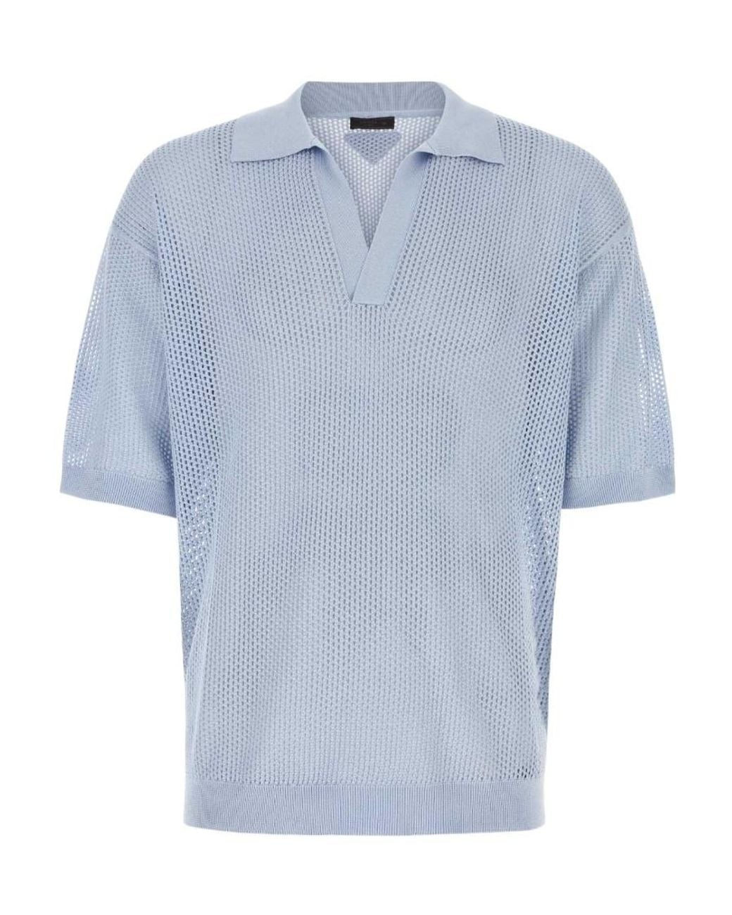 Prada Blue Mesh-Knit Polo Shirt for men