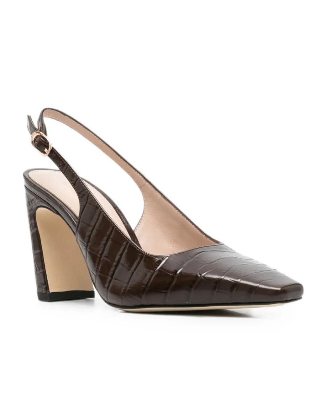 Stuart Weitzman Brown Croc-Effect Slingback Pumps