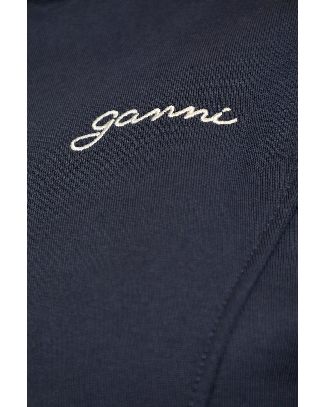 Ganni Blue Logo Embroidered Zipped Hoodie