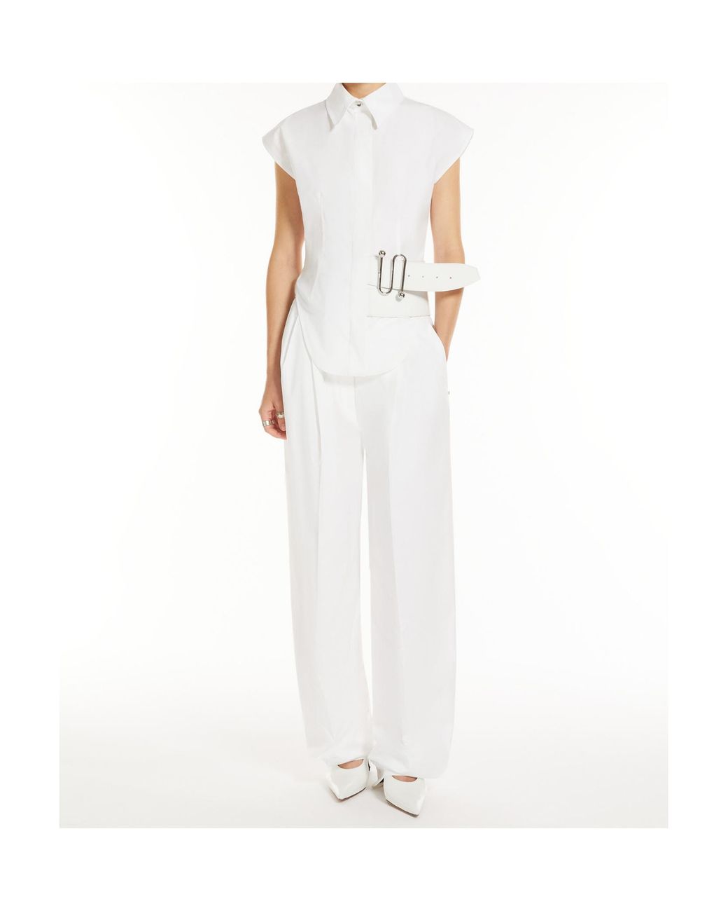 Sportmax White High-Waisted Cotton Trousers