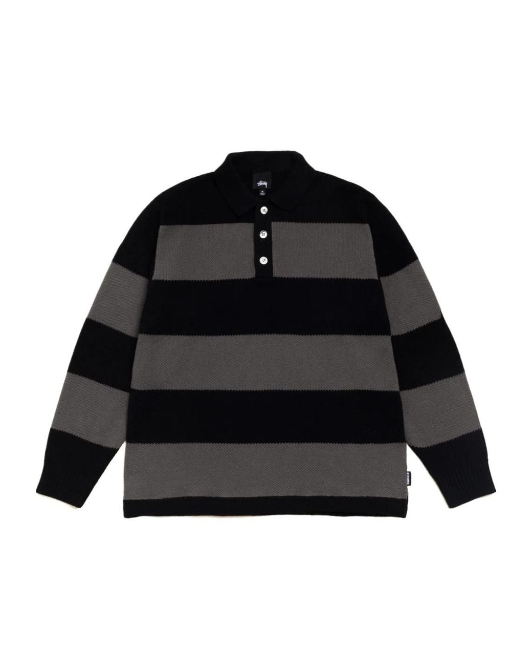 Stussy Black Pique Knit Stripe Rugby for men