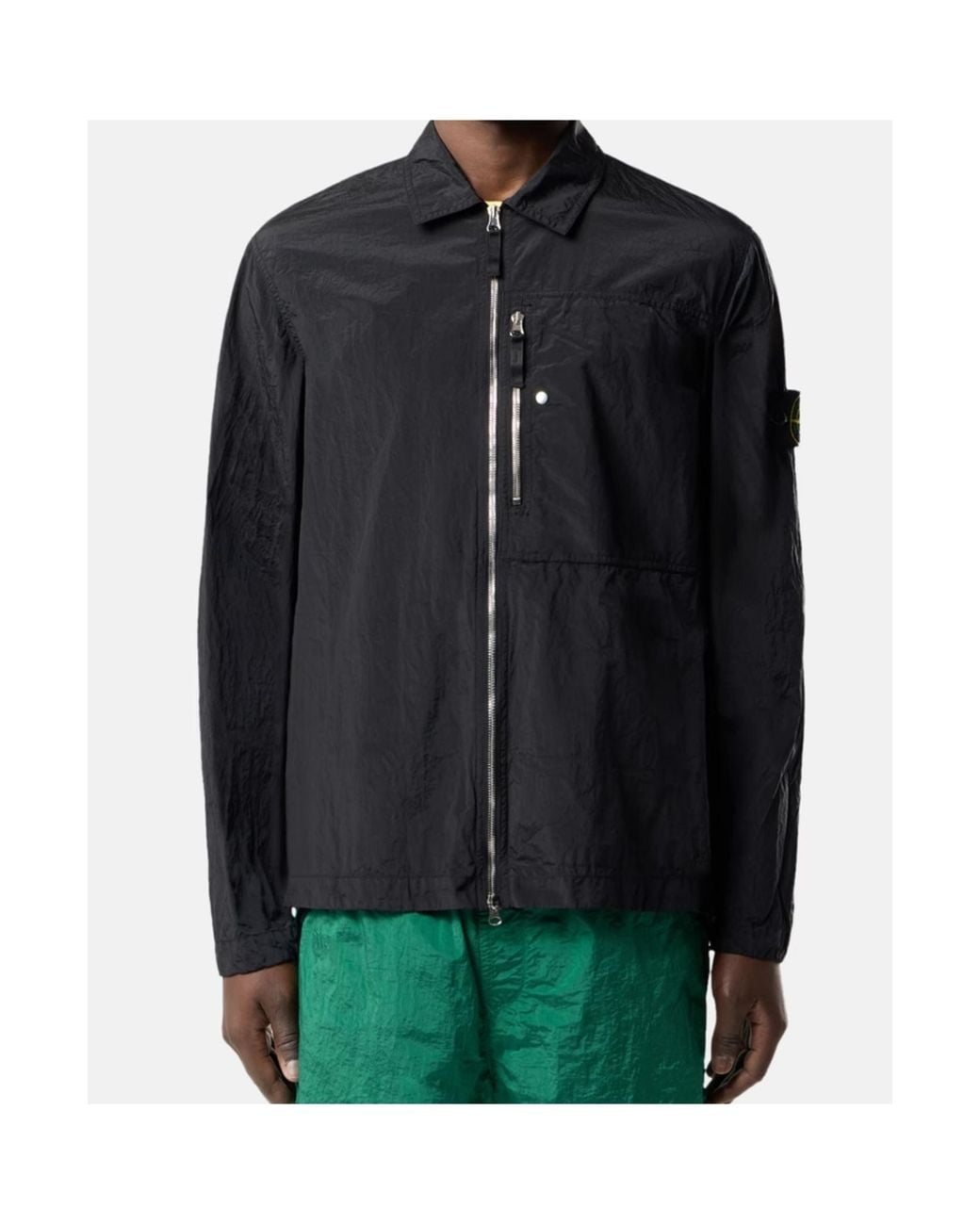 Stone Island Black Large Vertical Chest Pocket Jacket With Adjustable Cuffs for men