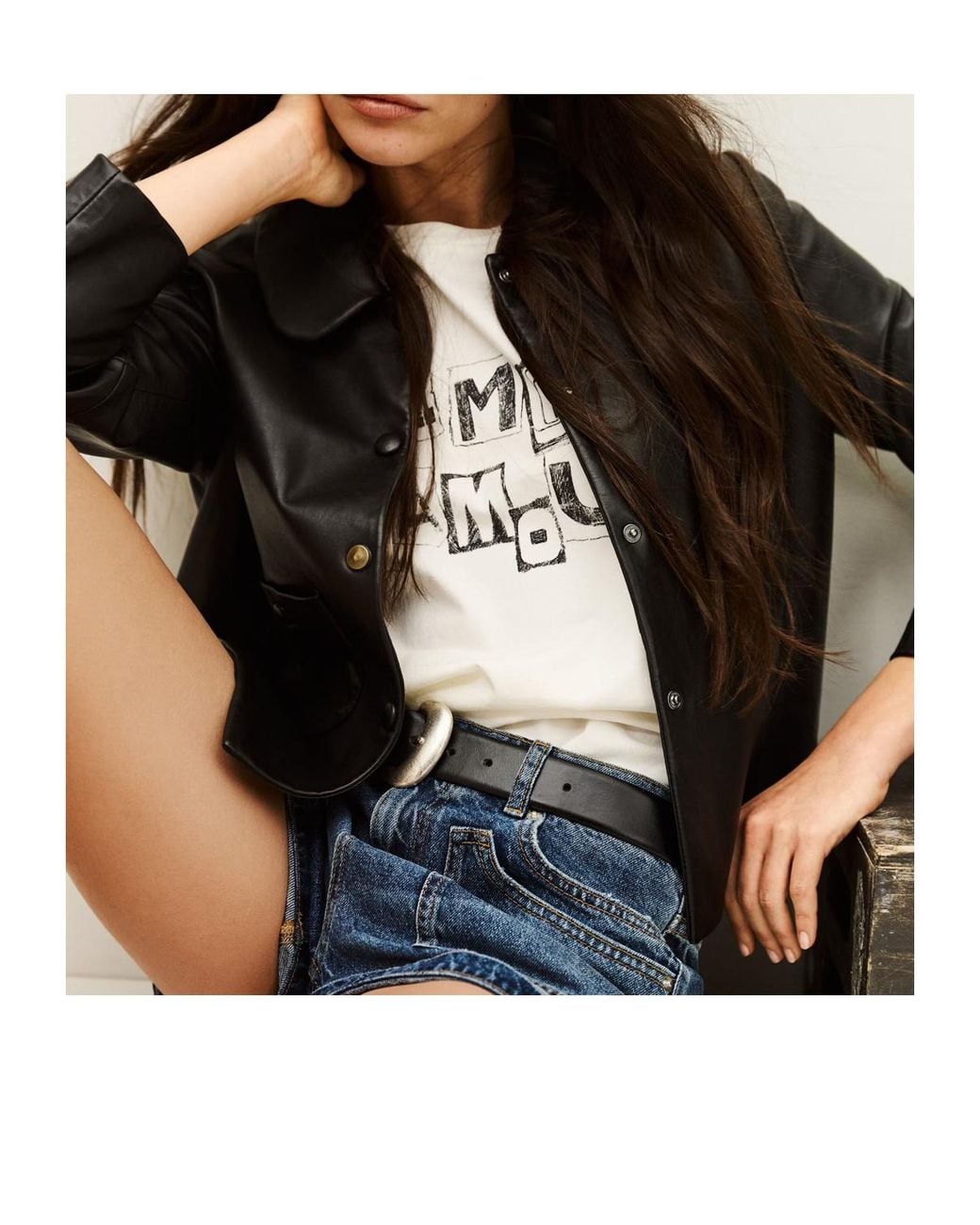 Ba&sh Black Snap-Button Long-Sleeve Leather Jacket