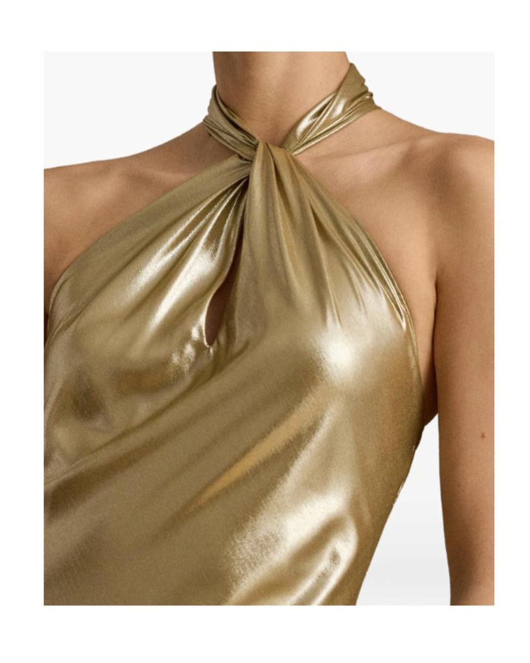 Ralph Lauren Lauren Metallic Chiffon Halter Gown