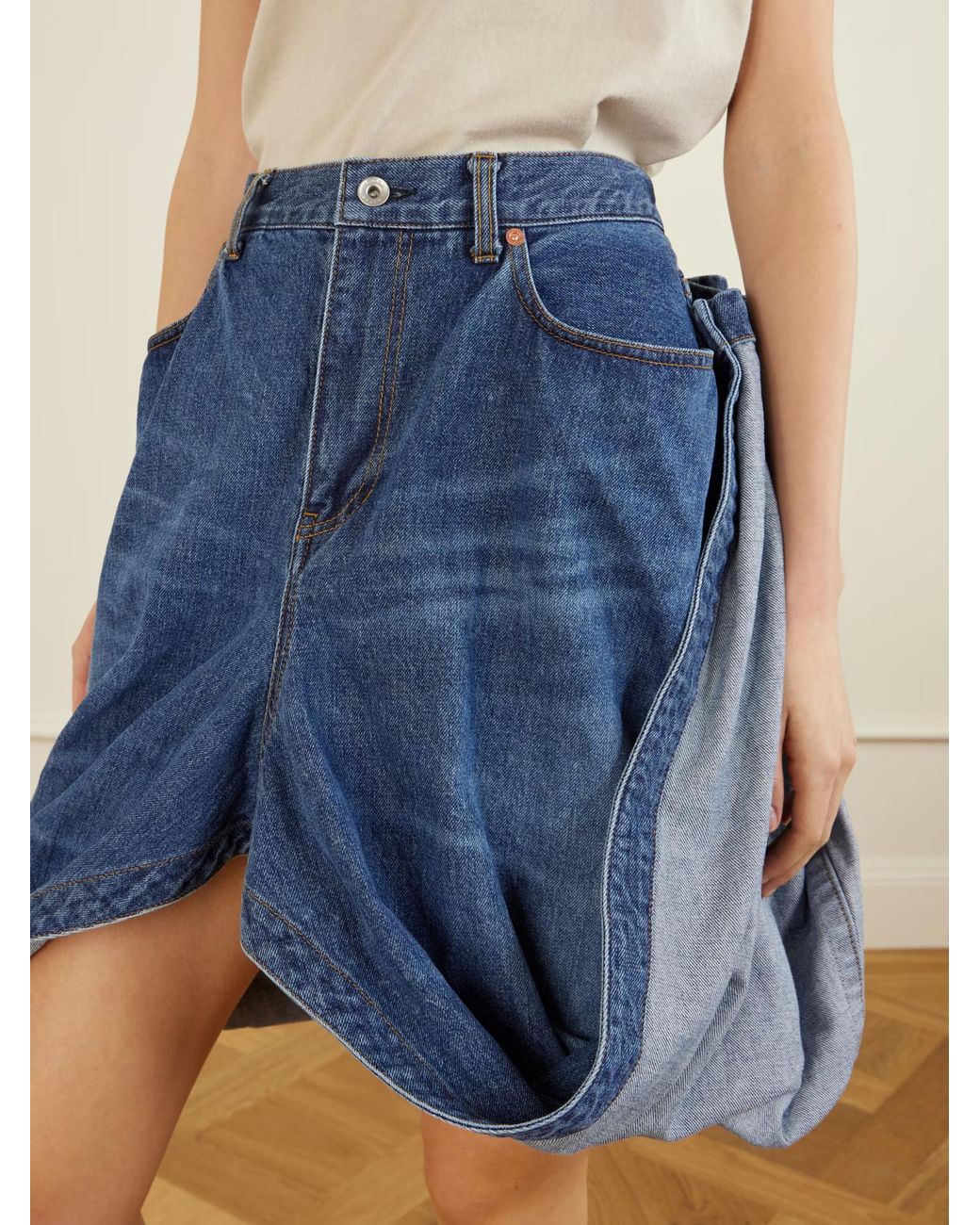 Sacai Blue Folded Denim Skirt