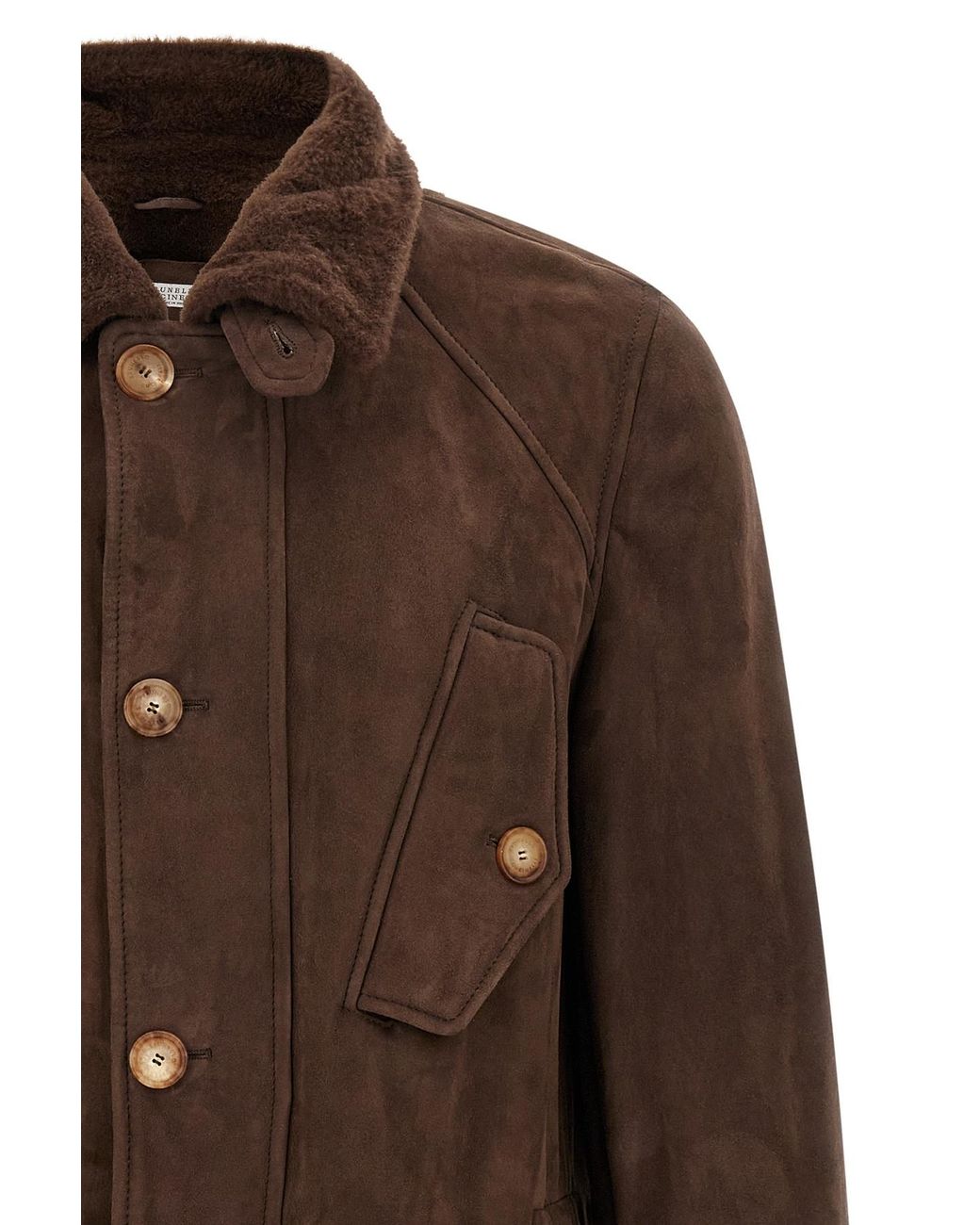 Brunello Cucinelli Brown Straight Hem Shearling Coat for men