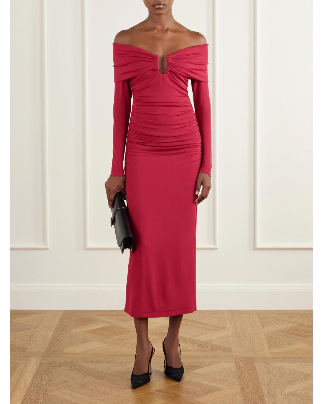Carolina Herrera Red Jersey-Stretch Midi Dress