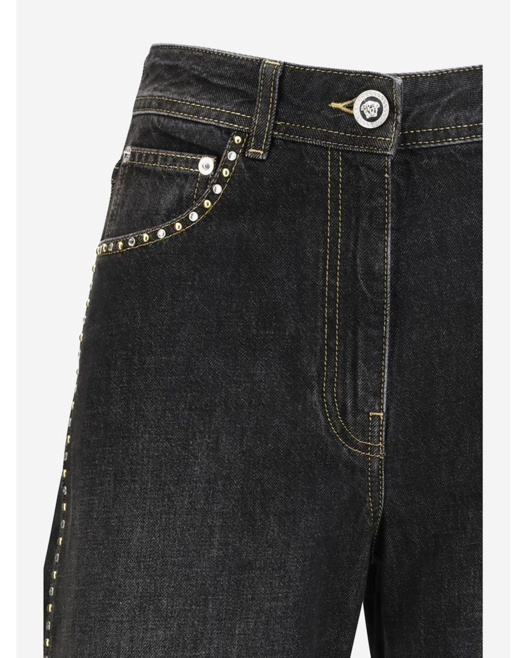 Versace Black Studded Washed Jeans