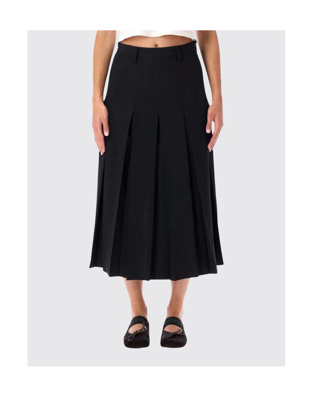 MM6 by Maison Margiela Black Asymmetric Pleated Midi Skirt