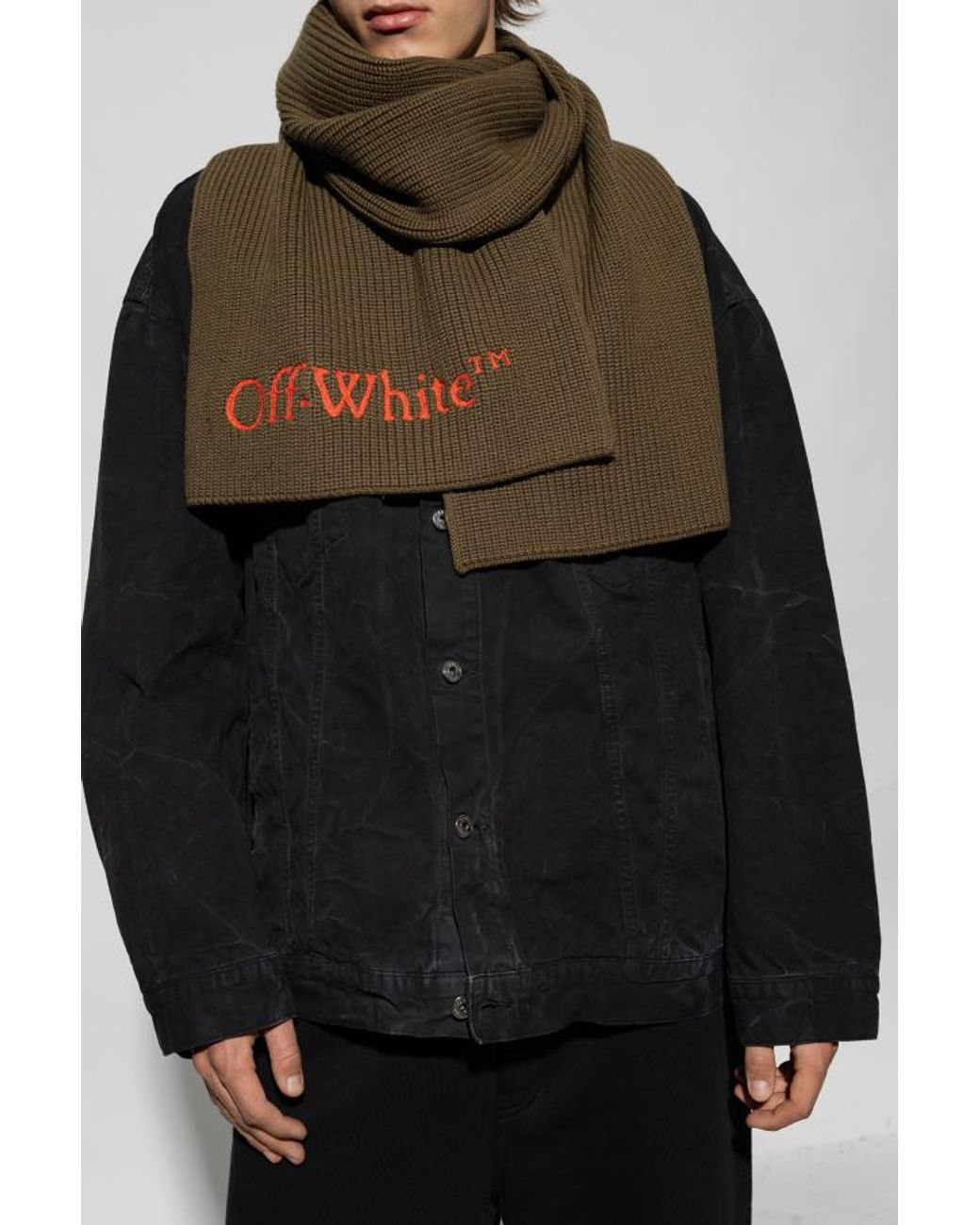 Off-White c/o Virgil Abloh Brown Bookish Logo Embroidered Scarf for men