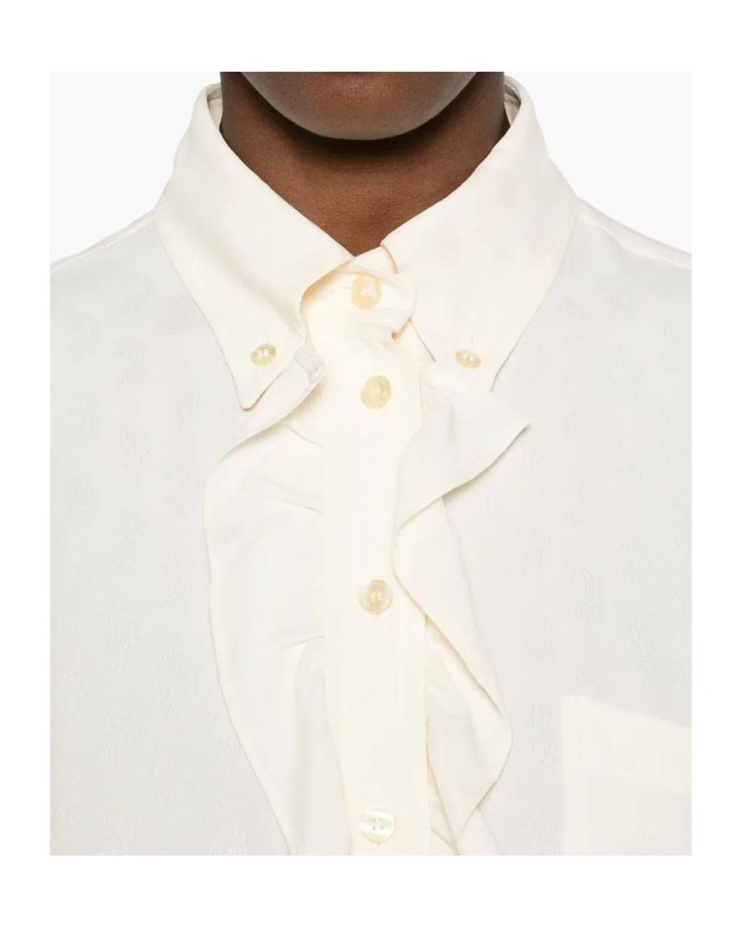 Etro White Ruffled Paisley-Jacquard Shirt