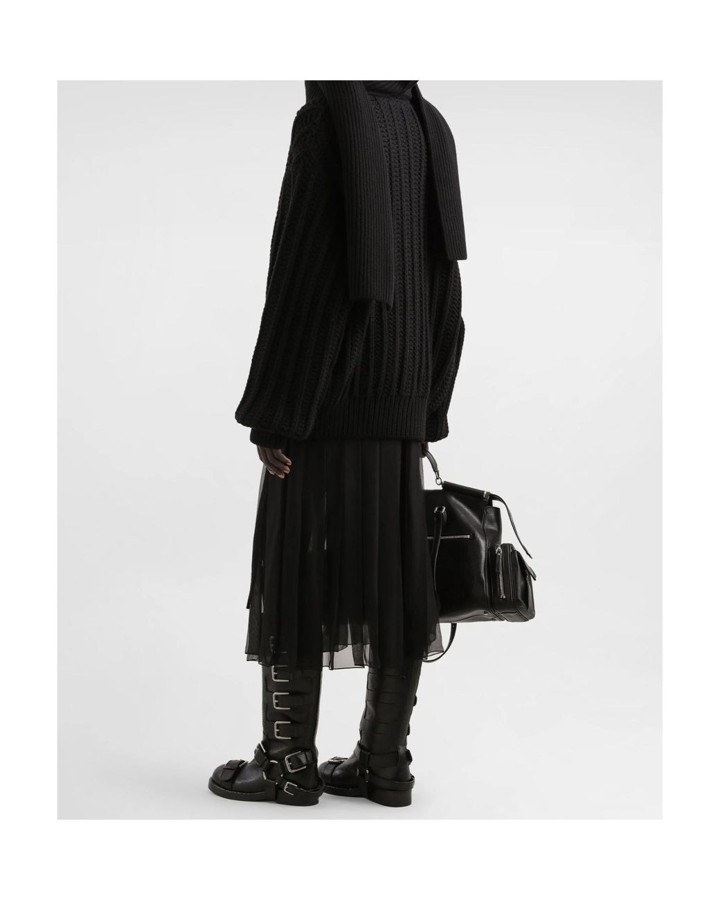 Dolce & Gabbana Black Twill Chiffon Midi Skirt