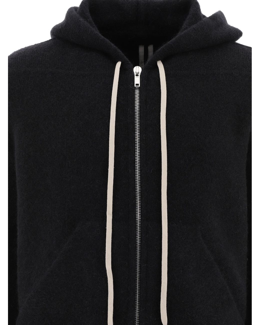Rick Owens Black Zip-Up Drawstring Hooded Cardigan for men
