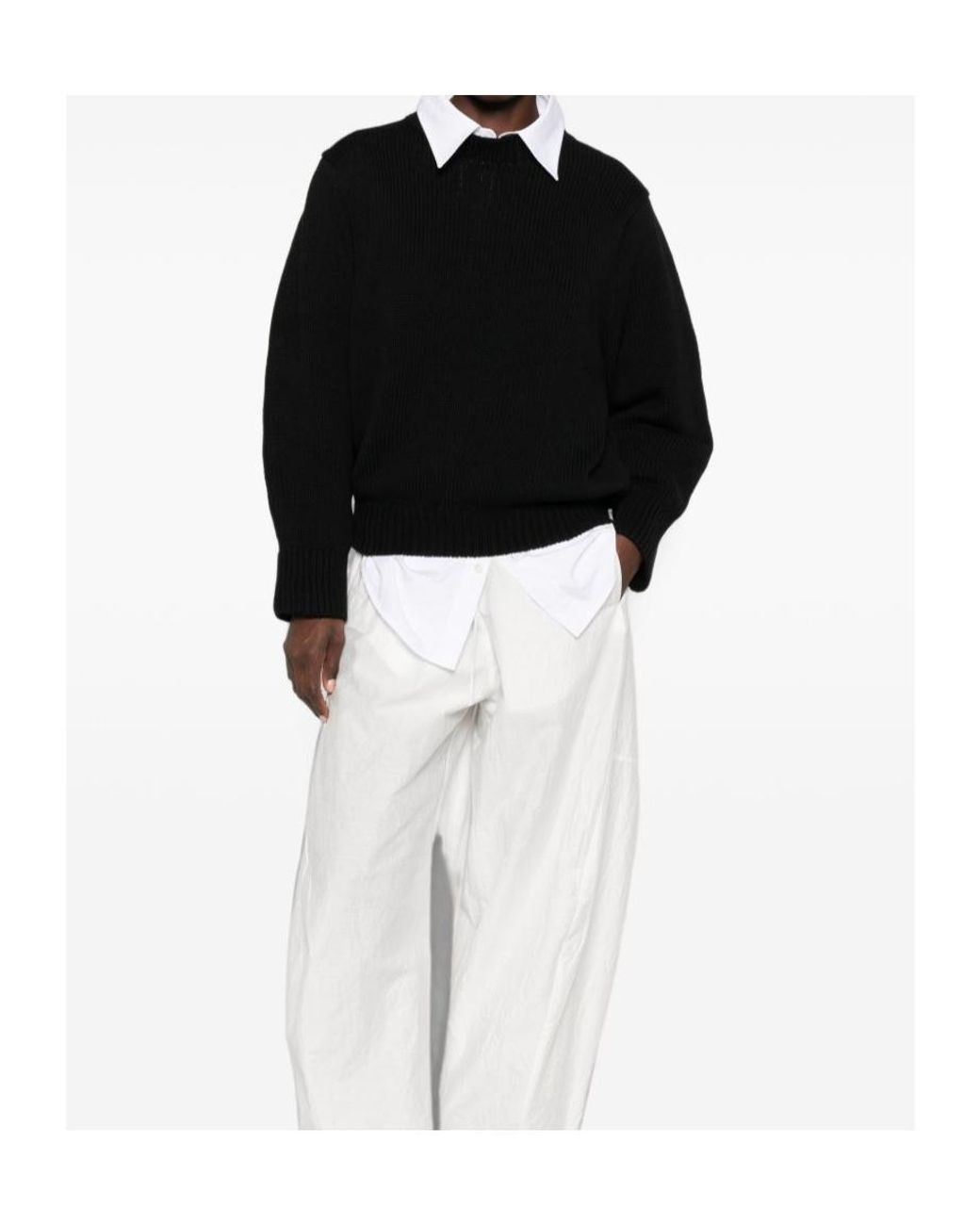 Totême Black Totême Ribbed Crew Neck Knitted Sweater