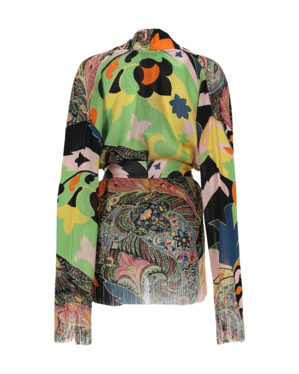 Etro Green Belted Wait Patterned Cardigan