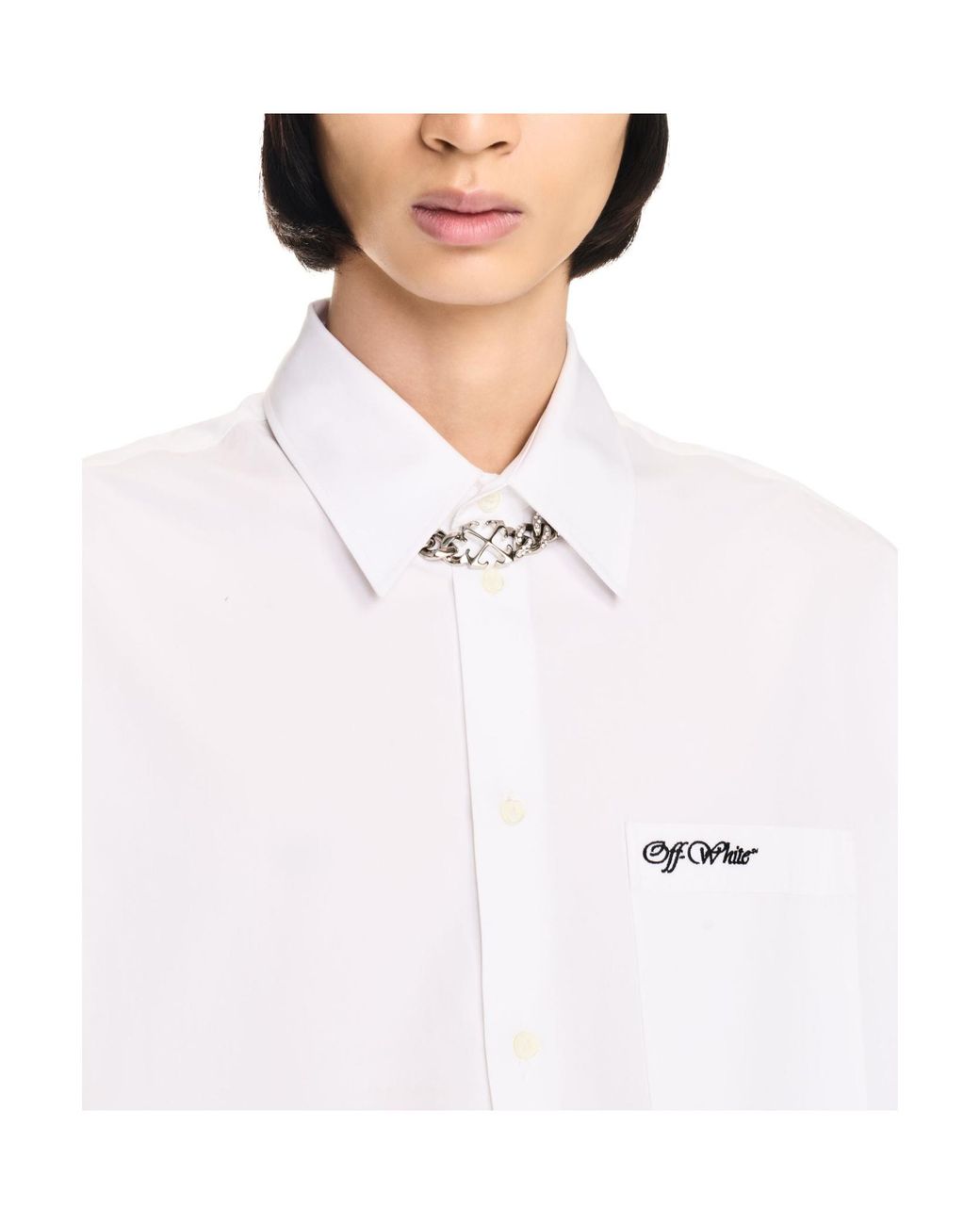 Off-White c/o Virgil Abloh White Logo Embroidered Long-Sleeved Shirt for men
