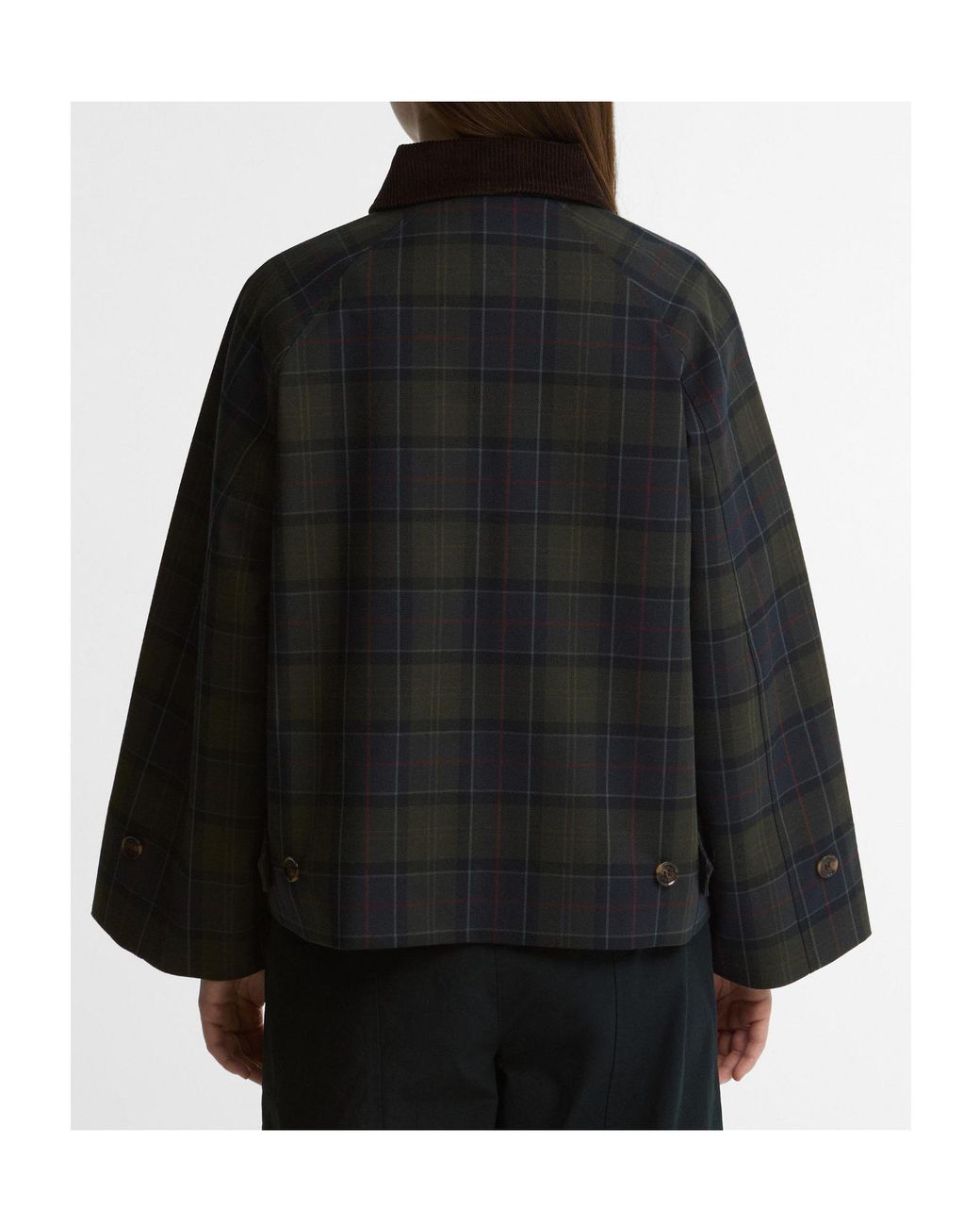 Barbour Black Cropped Plaid Wool Jacket