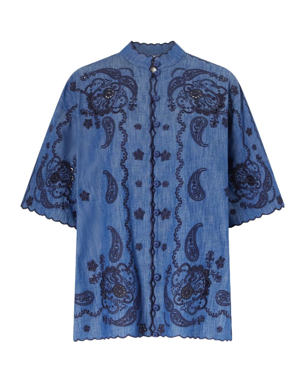 Zimmermann Blue Aster Embroidered Denim Shirt