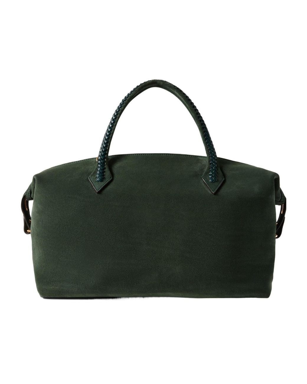 Metier Black Medium Braided Leather-Trimmed Suede Tote