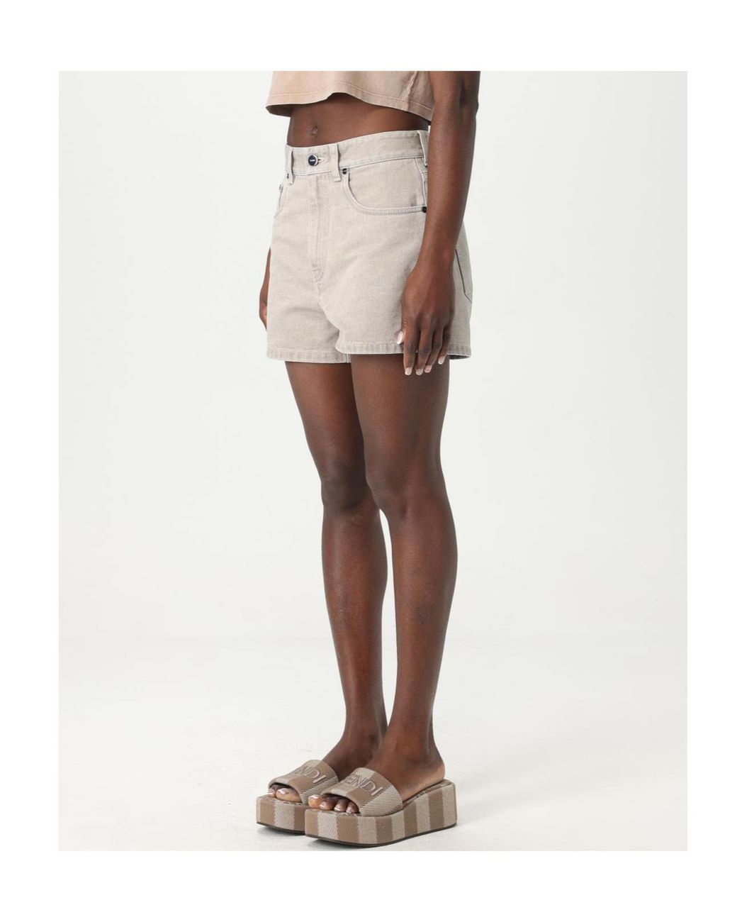 Fendi Gray Logo Detailed Denim Shorts
