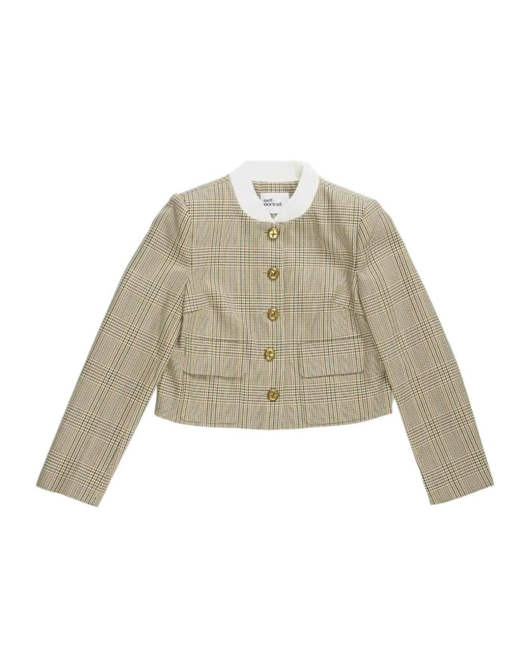 Self-Portrait Gray Check Wool Jacket