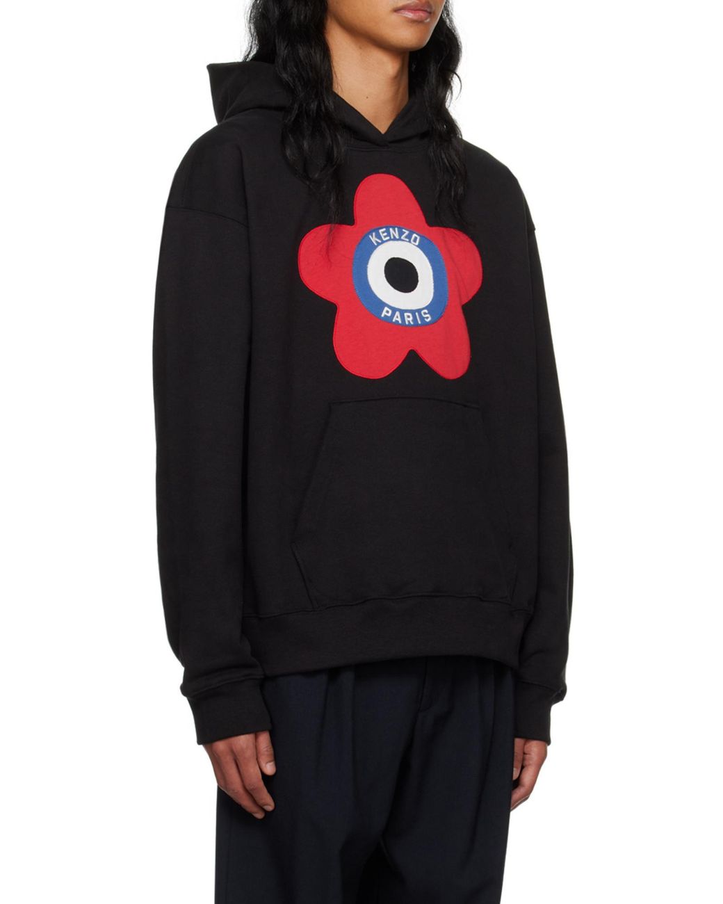 KENZO Black Target Logo-Embroidered Drop Shoulder Hoodie for men