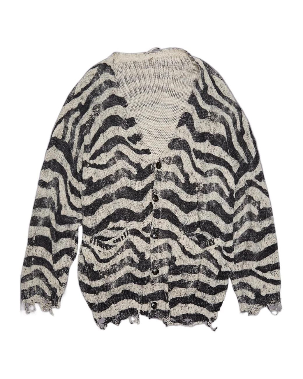 R13 Gray Printed Oversized Knit Cardigan