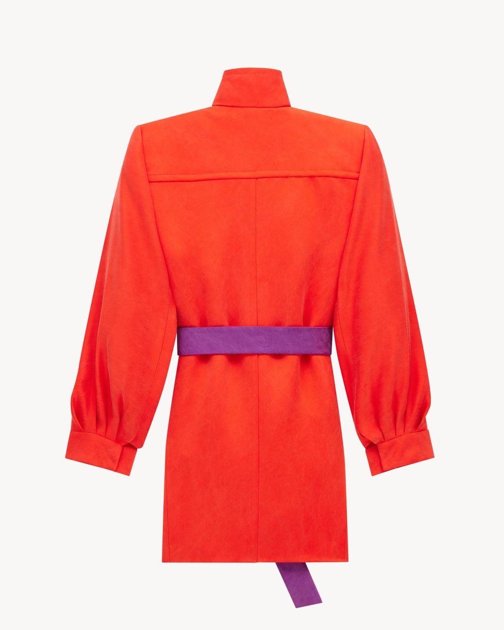 Saint Laurent Red Belted High Neck Coat