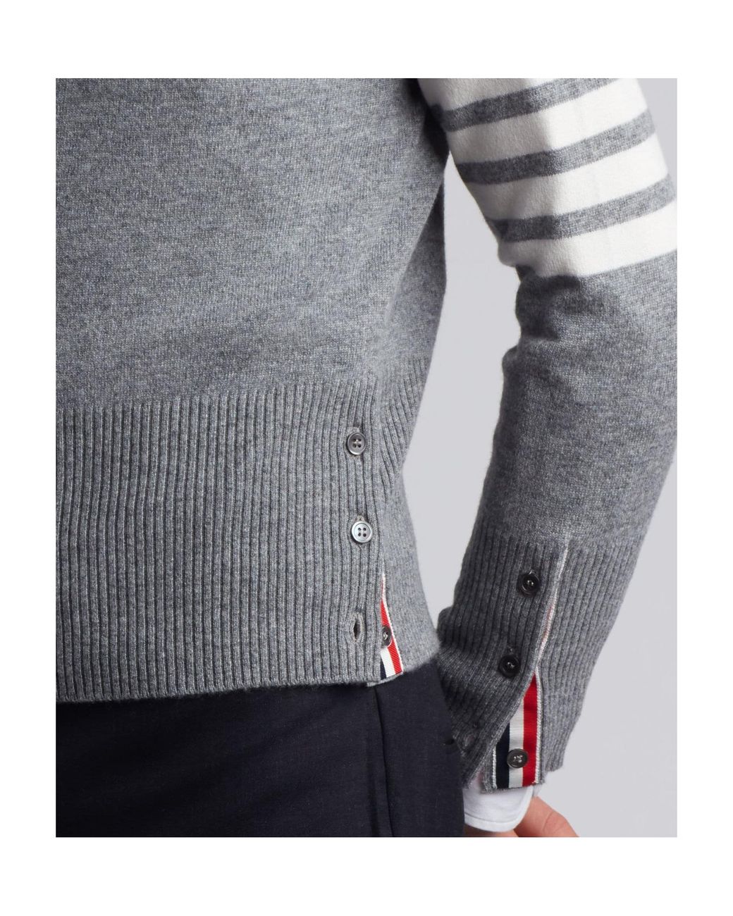 Thom Browne Gray Bar Crewneck Jumper for men