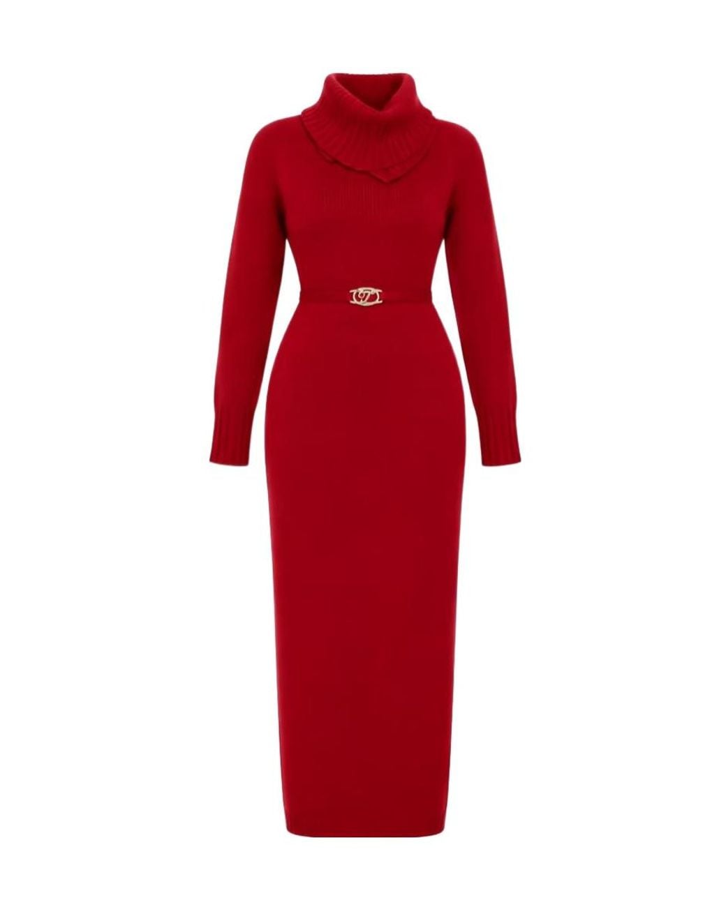 Twinset Red High-Neck Knit Dress