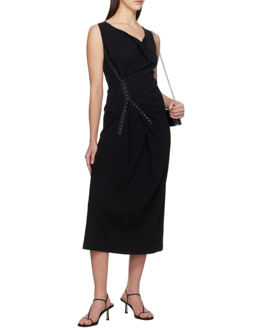 MM6 by Maison Margiela Black Sleeveless Asymmetric Midi Dress