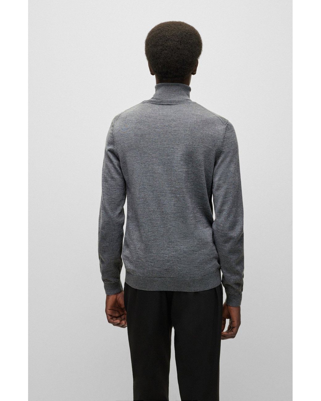 Boss Gray Roll-Neck Wool Jumper for men