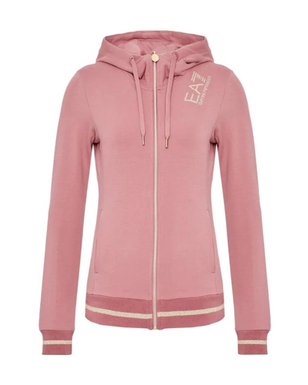 EA7 Pink Logo Hooded Casual Coat