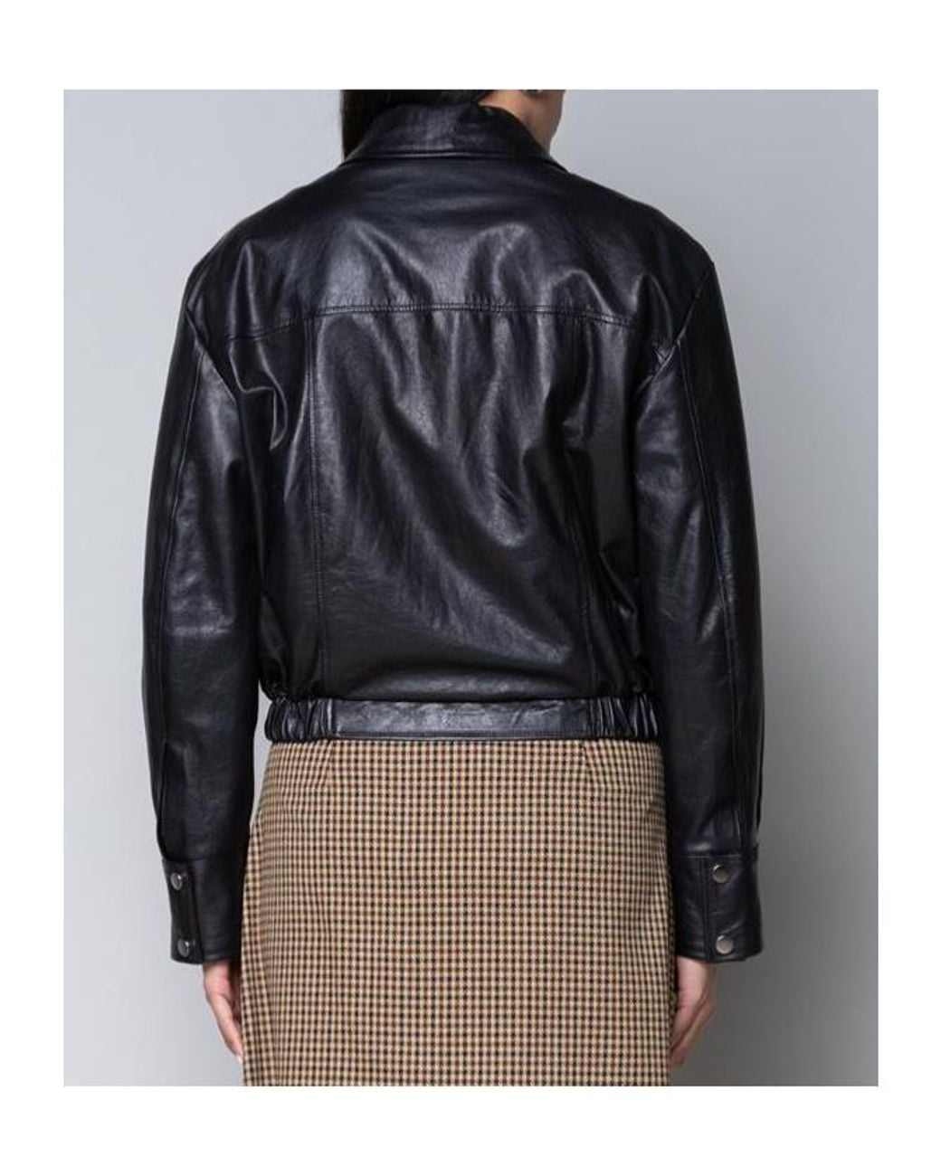 Kaos Black Long-Sleeved Collared Leather Jacket