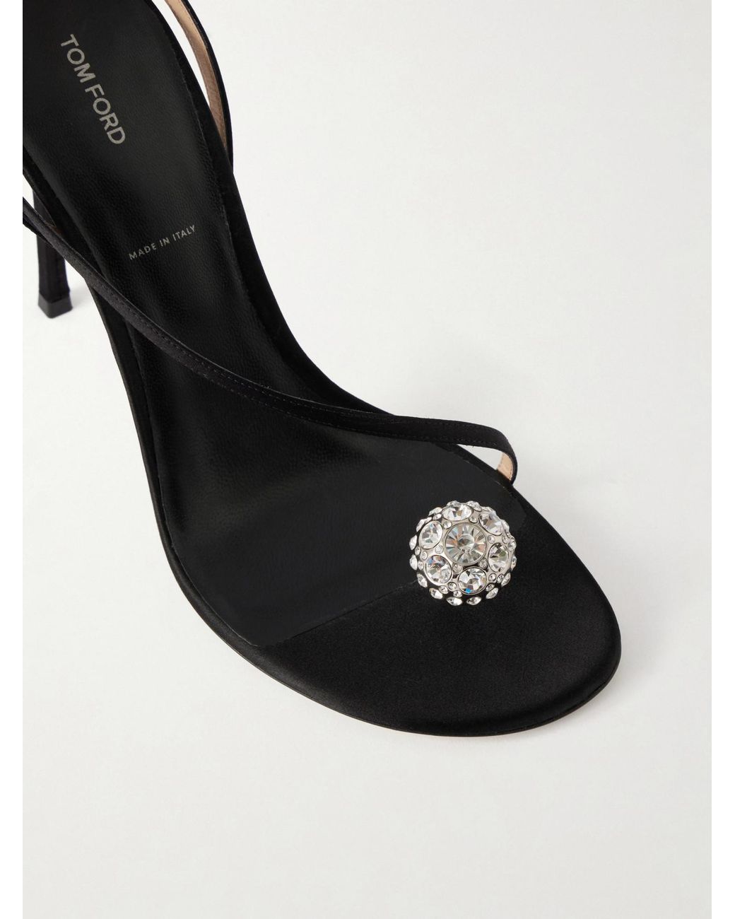 Tom Ford White Crystal-Embellished Leather-Trimmed Satin Sandals