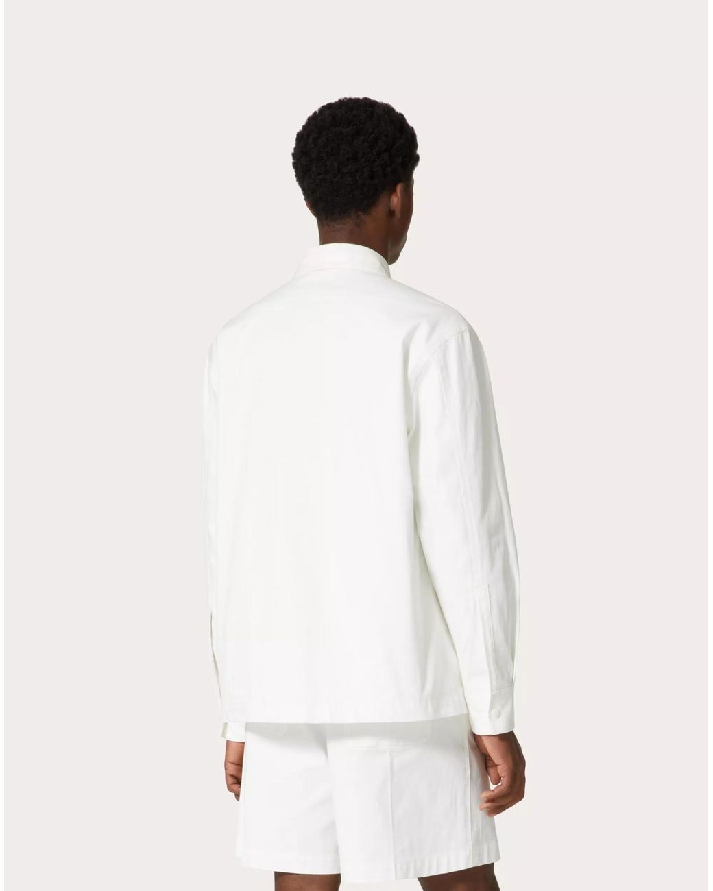 Valentino White Logo Plaque Straight Hem Shirt Jacket for men