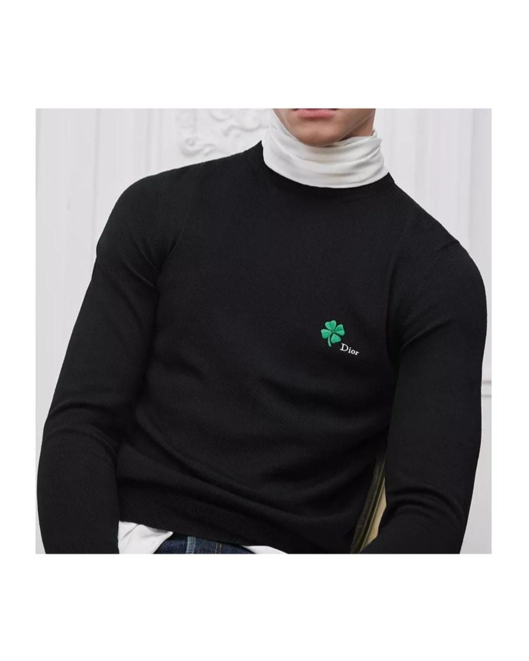 Dior Black Sweater With Clover Embroidery for men