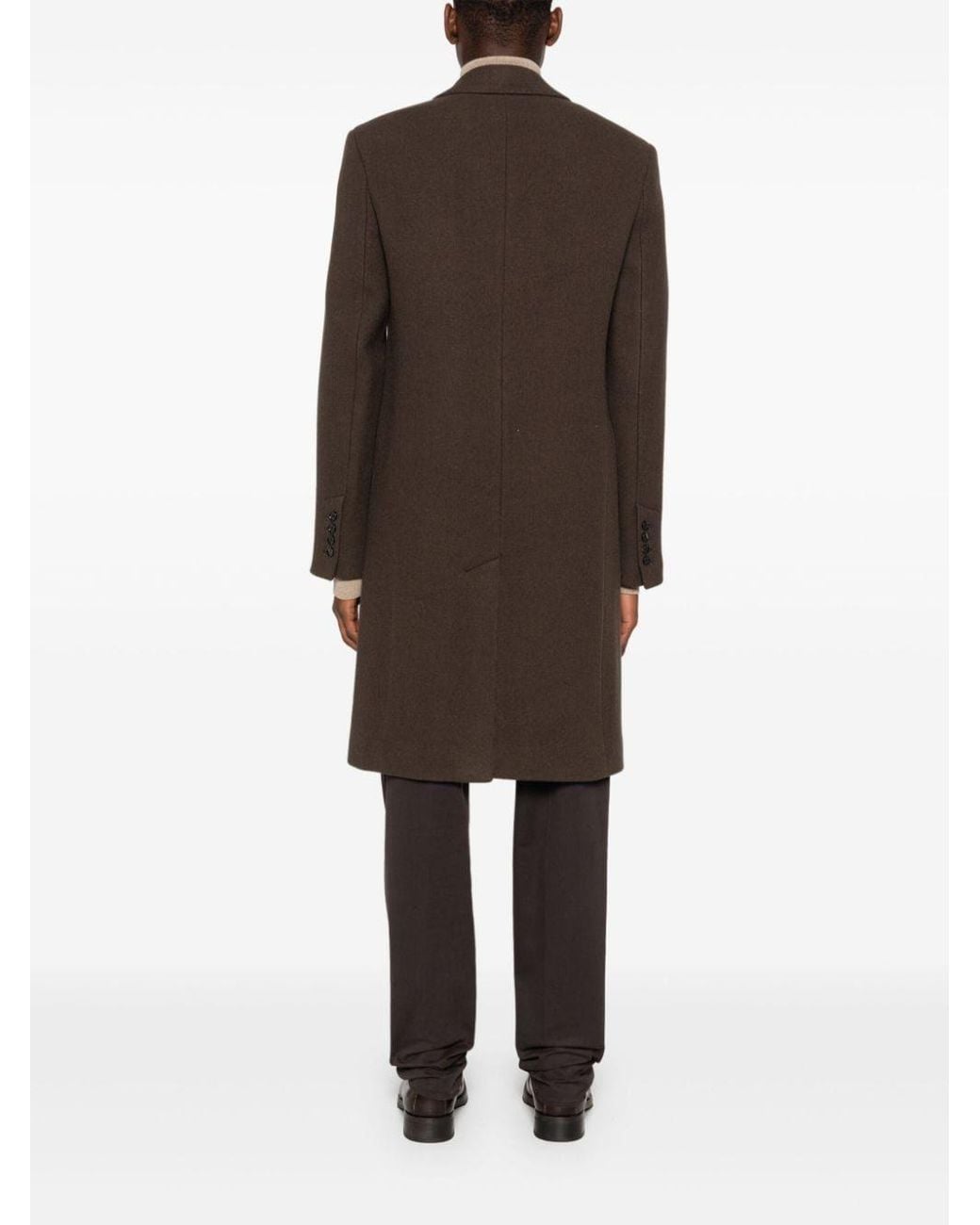 AMI Brown Notched-Lapel Virgin Wool Coat for men