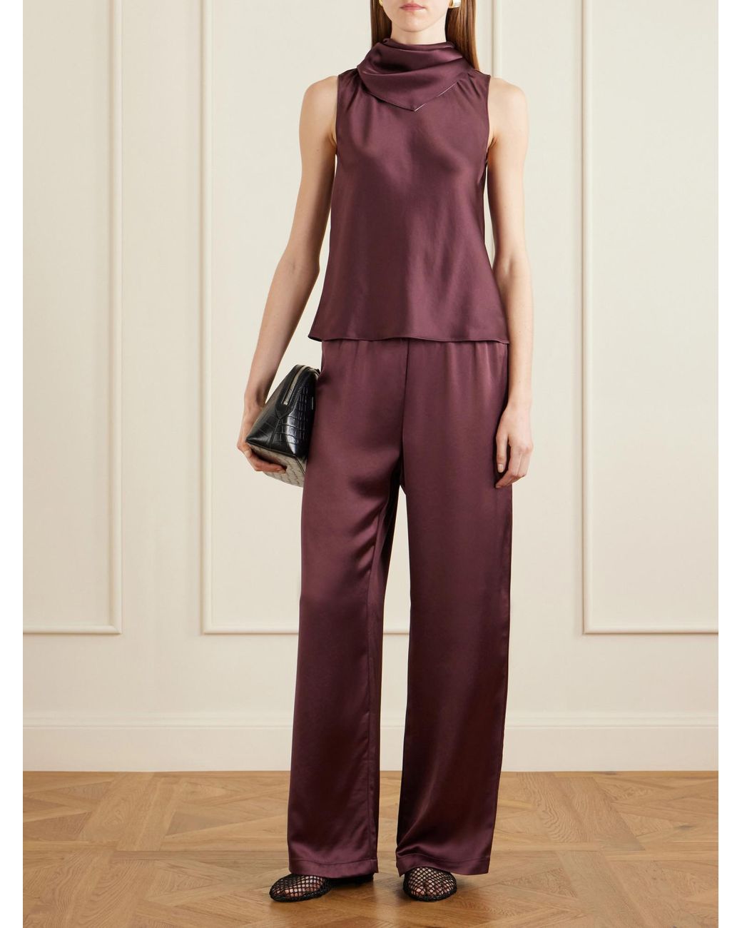 Leset Purple Barb Satin Wide-Leg Pants