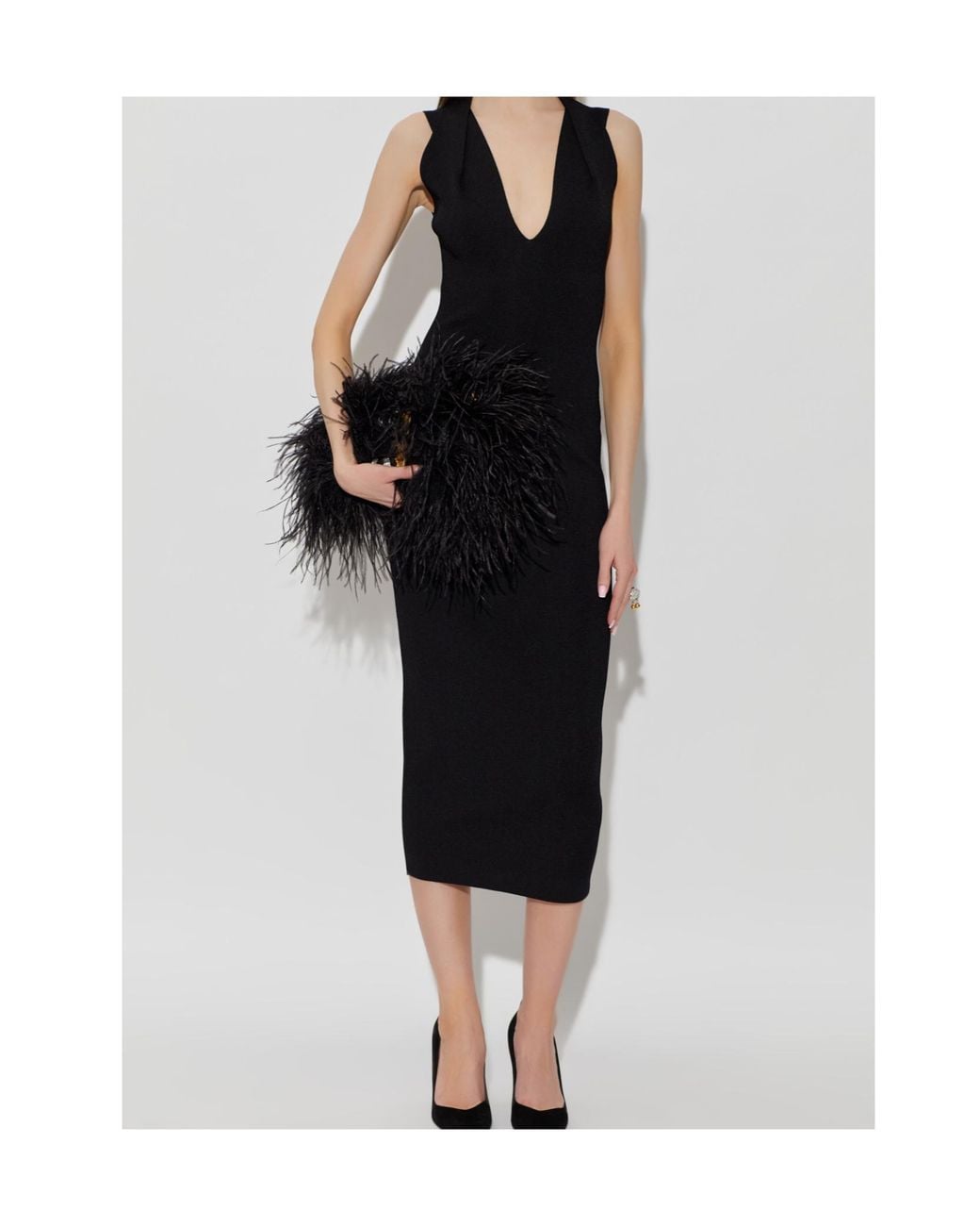 Balmain Black Deep V-Neckline Dress