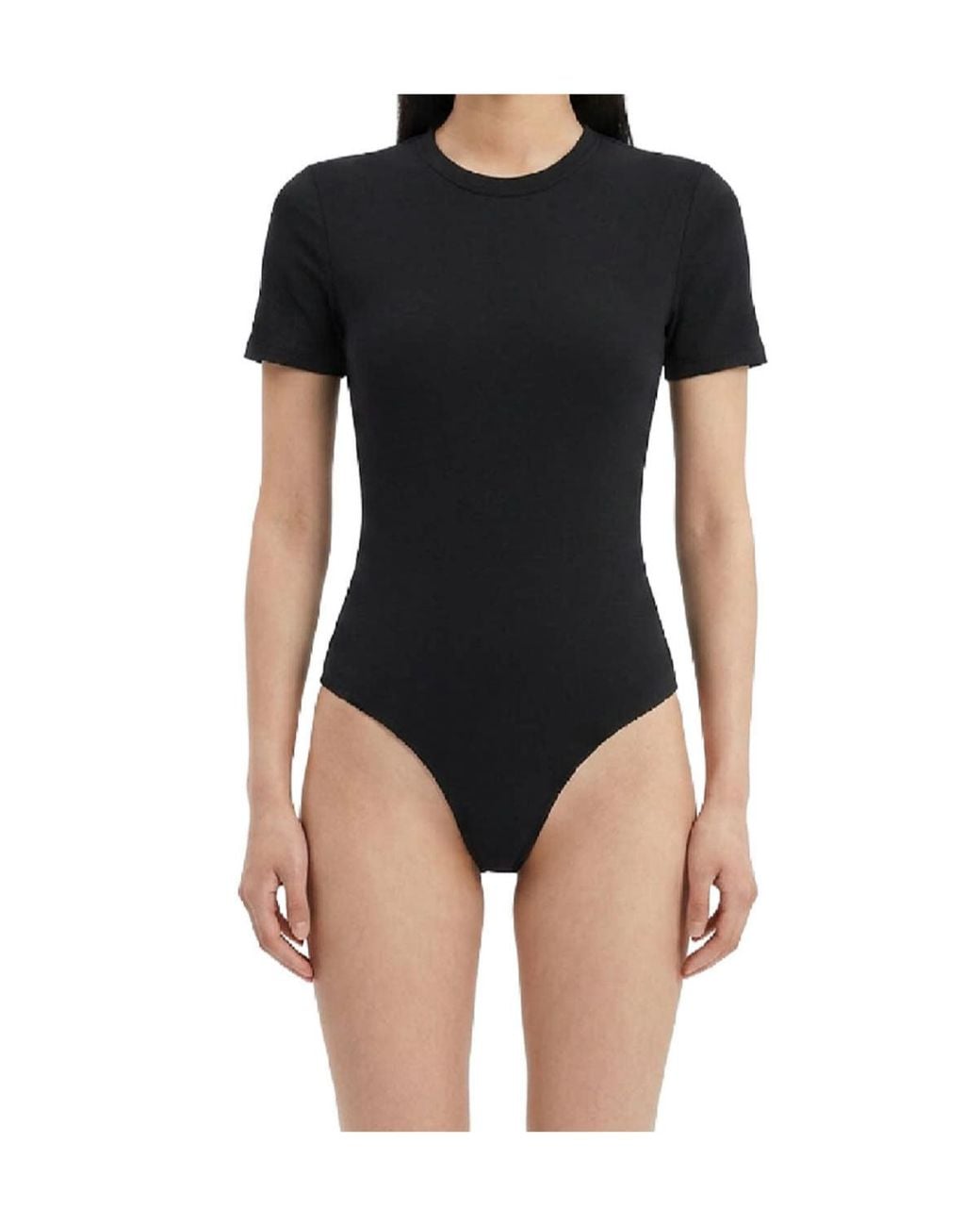 Wardrobe NYC Black Ribbed-Knit Short-Sleeve Bodysuit
