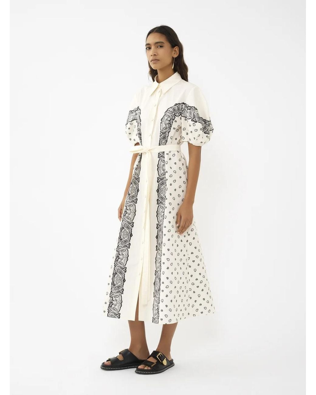 Chloé White Chloé Printed Balloon-Sleeved Shirt Dress