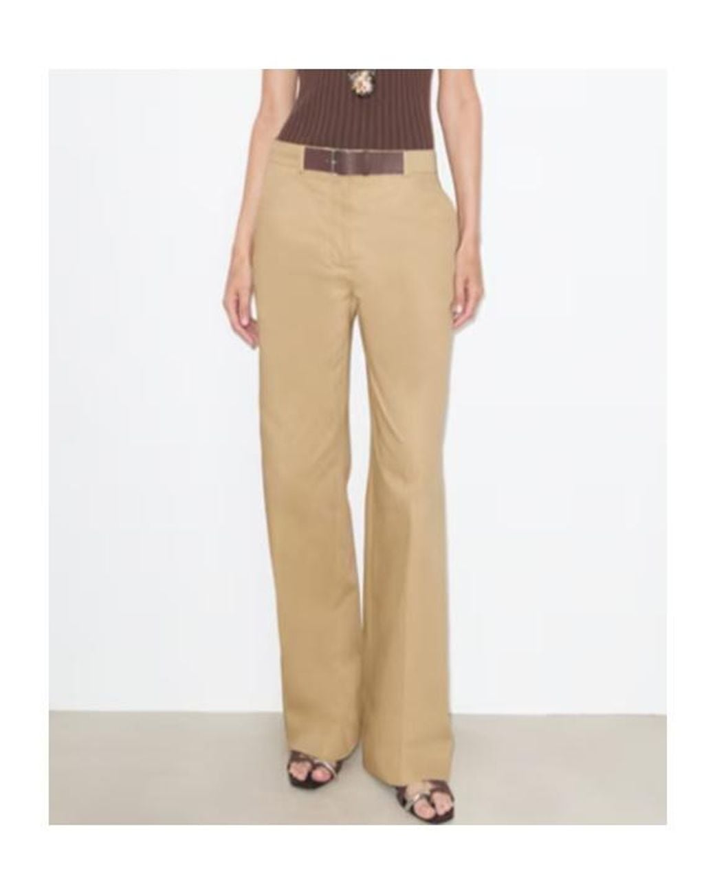 Tory Burch Natural Belted Wide-Leg Pants
