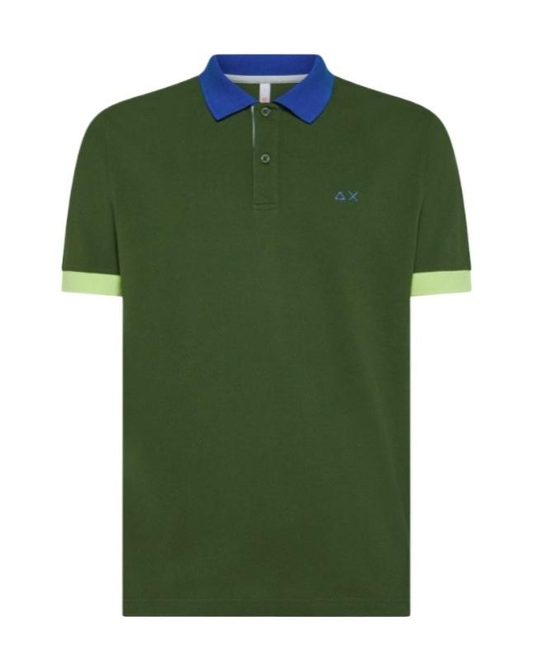 Sun 68 Green Contrast Trim Piquet Polo Shirt for men