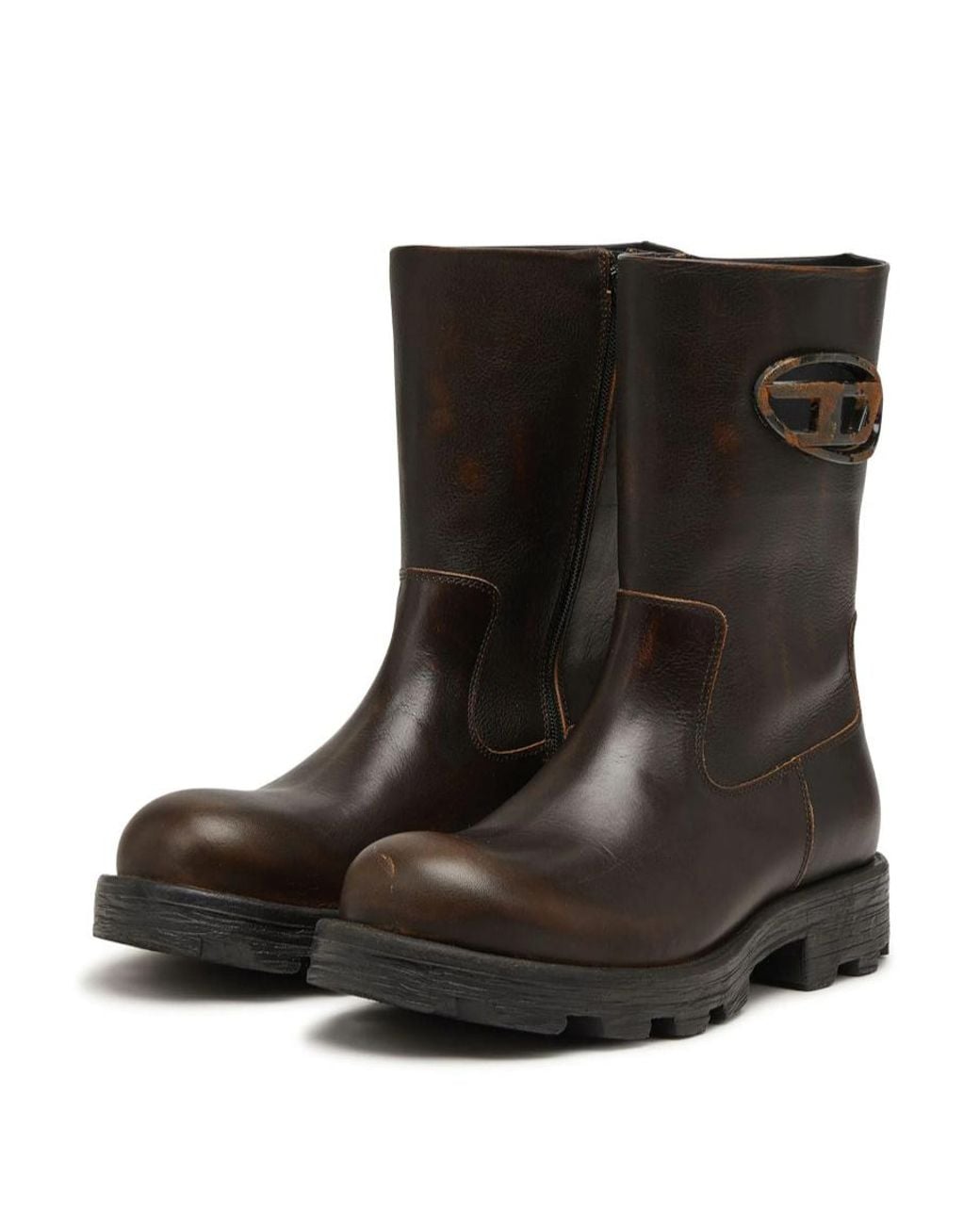 DIESEL Black D-Hammer Logo-Plaque Biker Boots