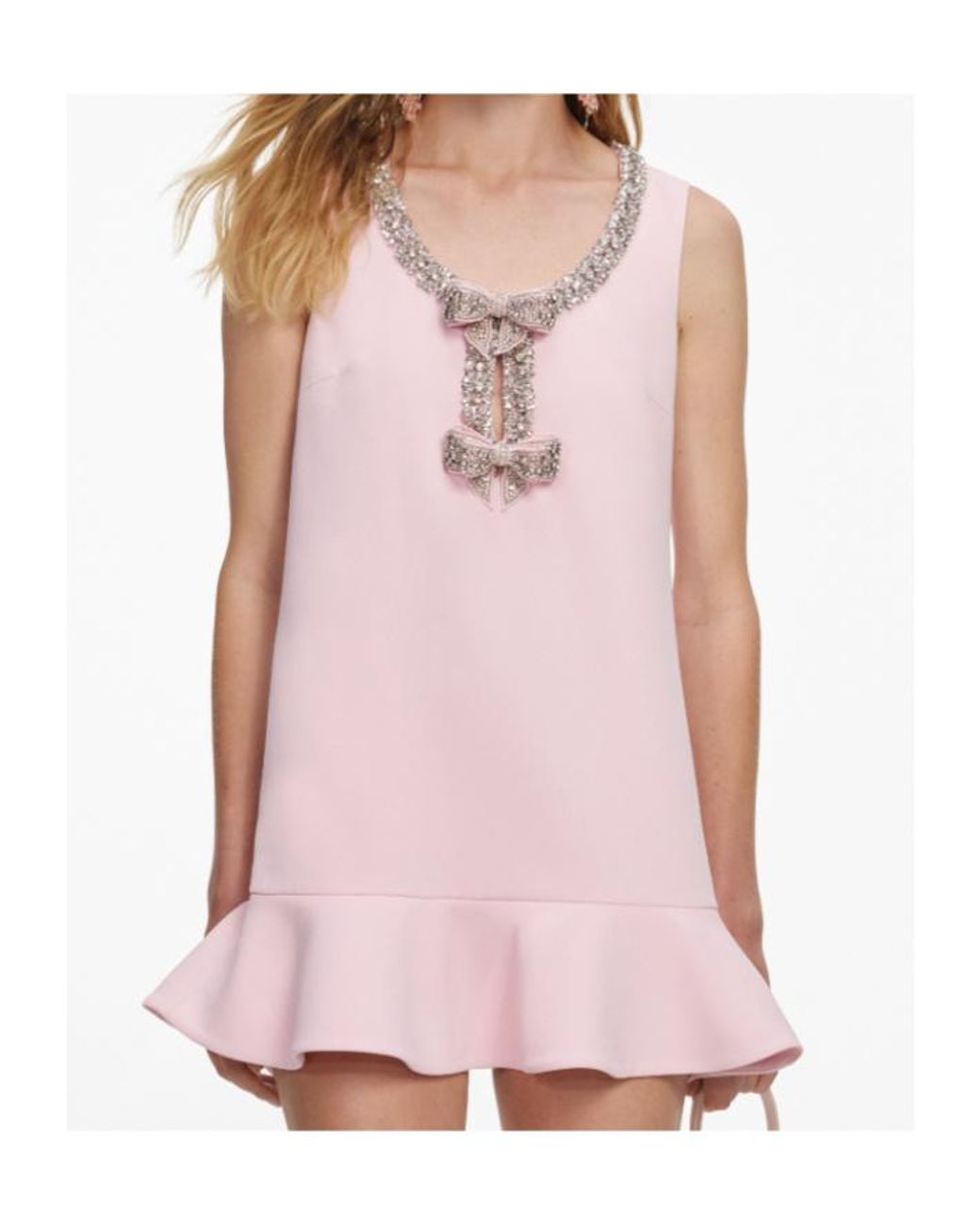 Self-Portrait Pink Ruffled Bow Embellished Crepe Mini Dress